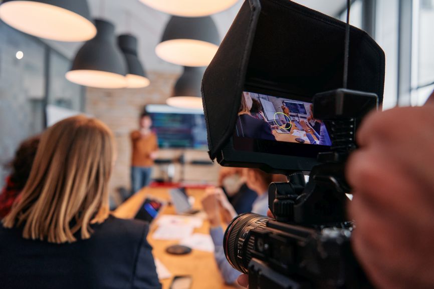 types of corporate video filmed in a professional office setting